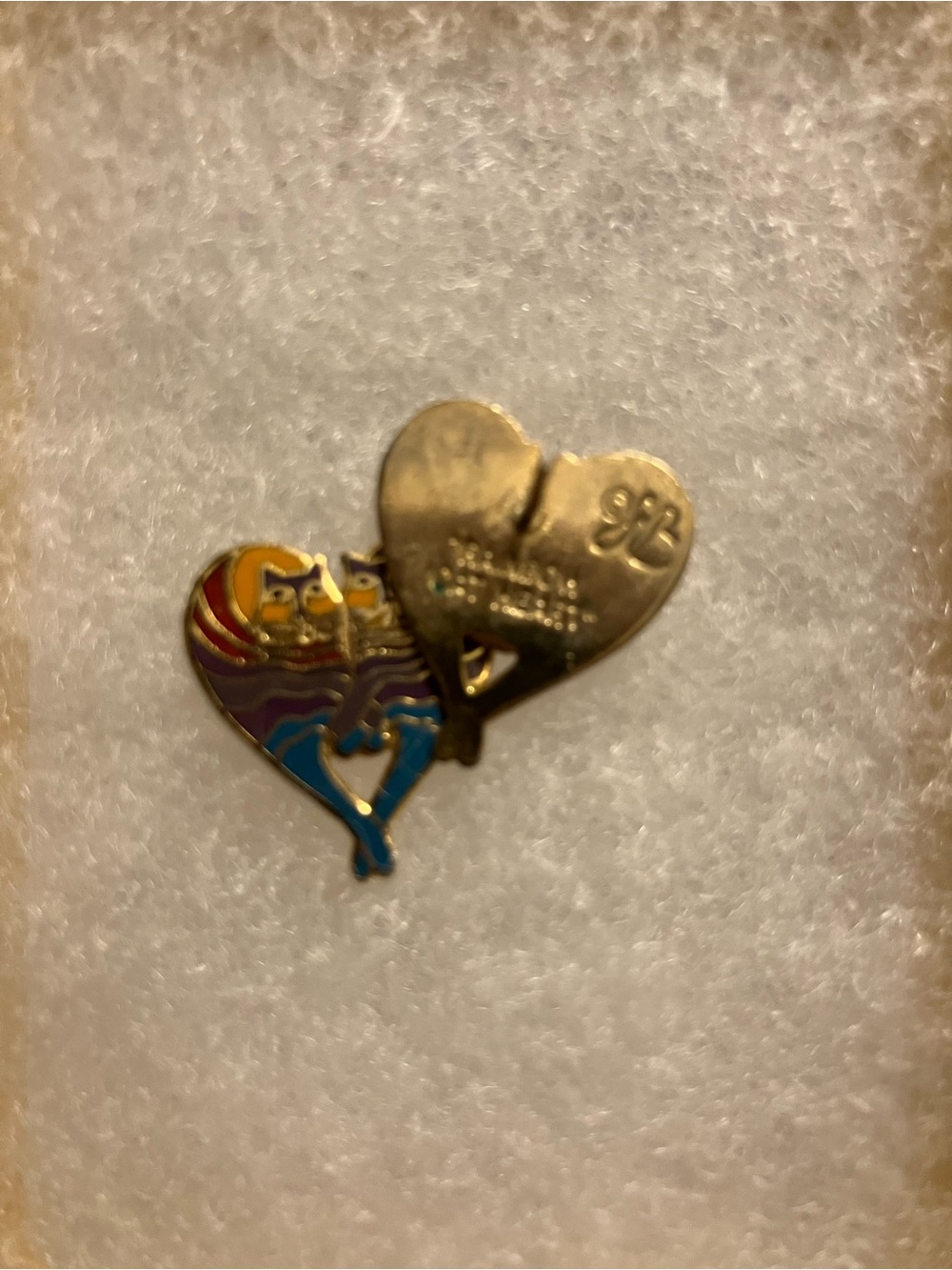 Cat Heart-Vintage Laurel Burch Signed Heart Shaped Cat Enamel Earrings - Picture 3 of 3